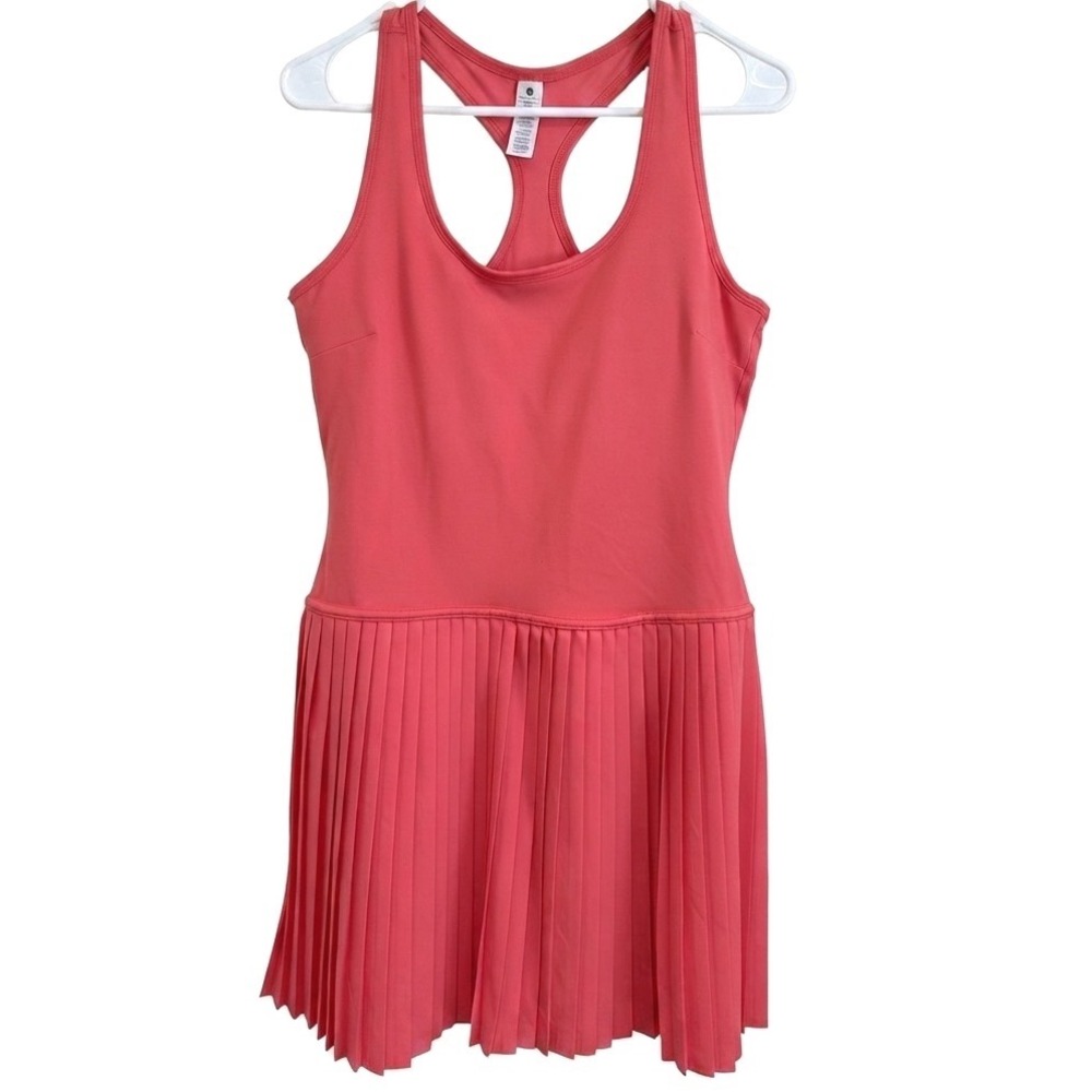 Yogalicious Lux Net Motion Dress Coral Pink Pleated Tennis Golf Mini Dress M